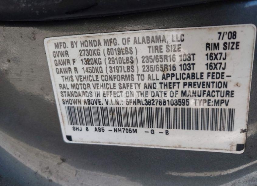 Photo 9 of 2008 Honda Odyssey LX (VIN 5FNRL38278B103595)