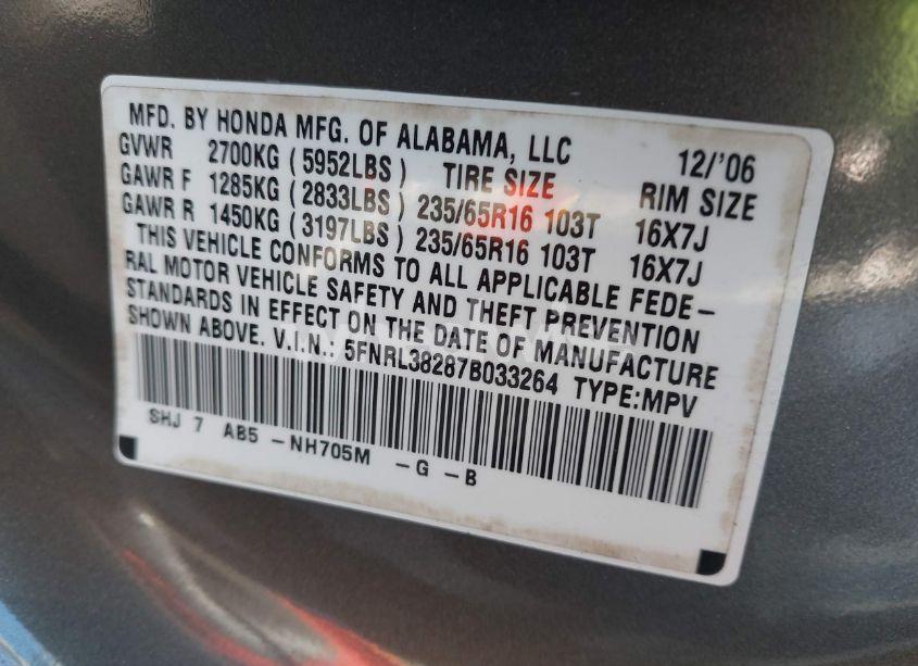 Photo 9 of 2007 Honda Odyssey LX (VIN 5FNRL38287B033264)