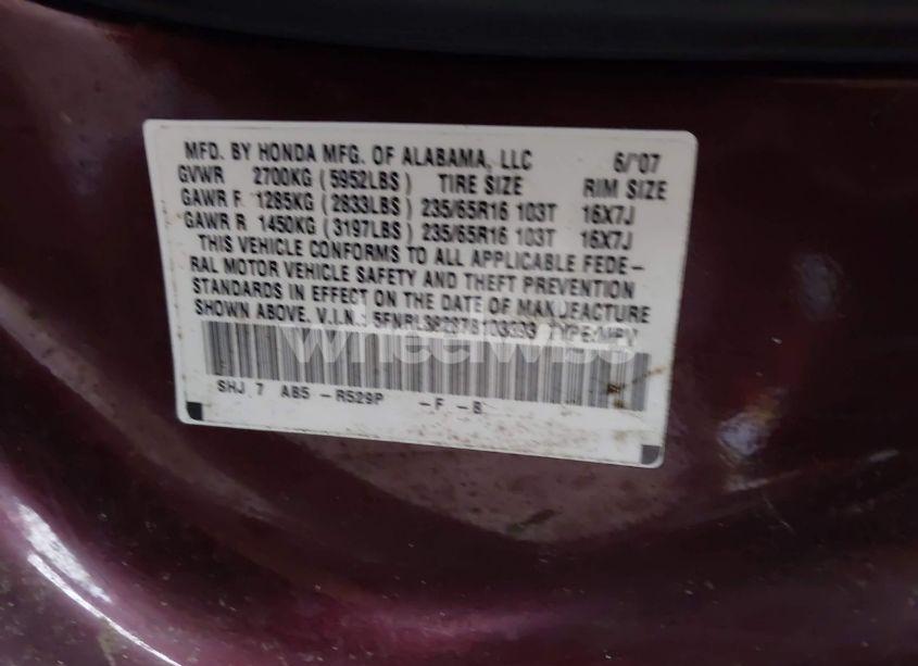 Photo 9 of 2007 Honda Odyssey LX (VIN 5FNRL38287B103393)