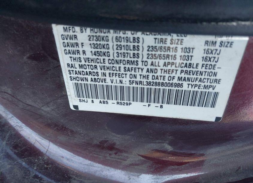 Photo 9 of 2008 Honda Odyssey LX (VIN 5FNRL38288B006986)