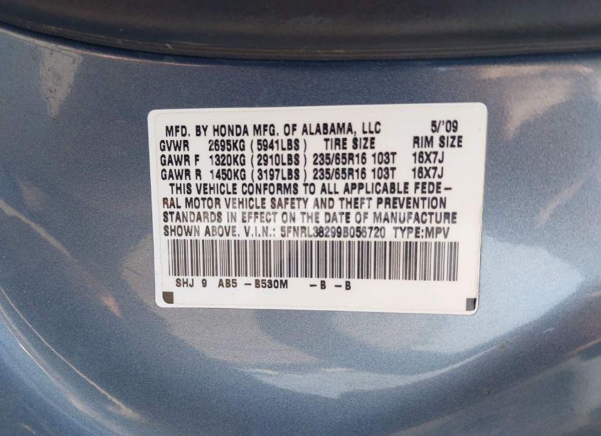 Photo 9 of 2009 Honda Odyssey LX (VIN 5FNRL38299B056720)