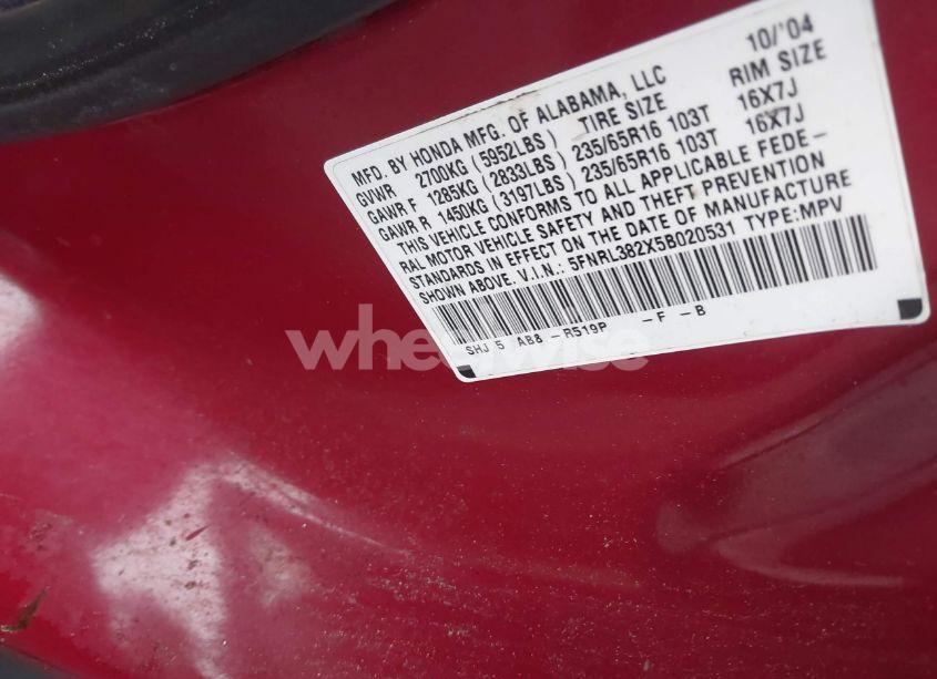 Photo 9 of 2005 Honda Odyssey LX (VIN 5FNRL382X5B020531)