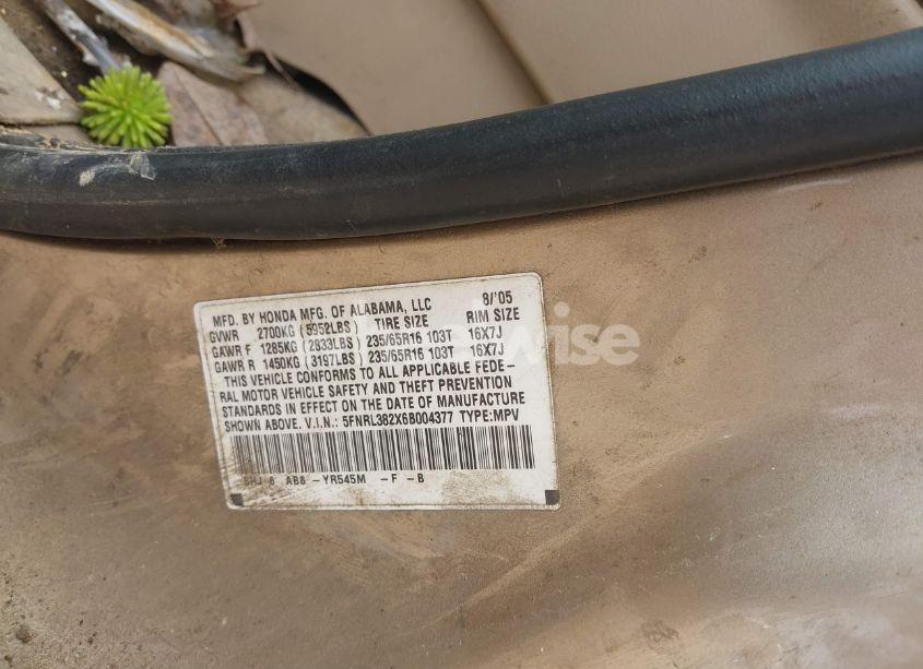 Photo 9 of 2006 Honda Odyssey LX (VIN 5FNRL382X6B004377)