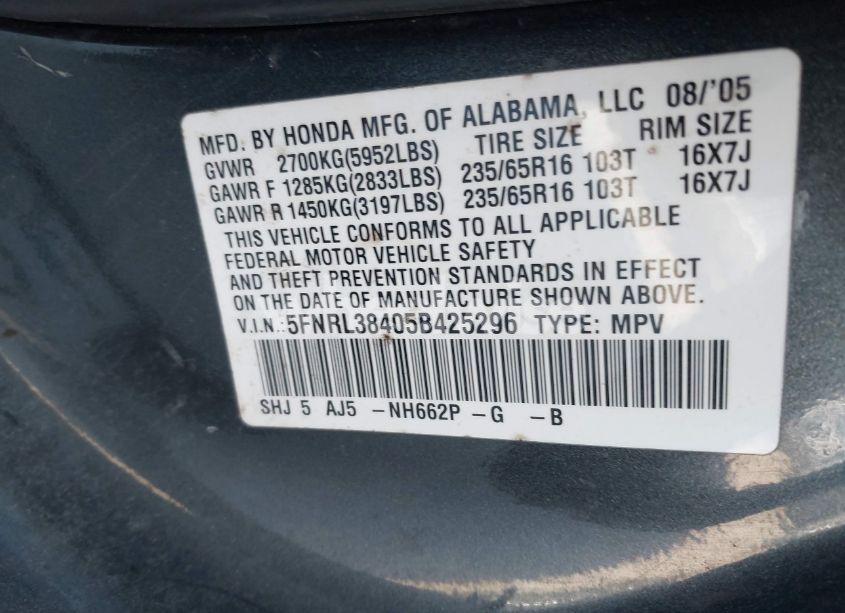 Photo 9 of 2005 Honda Odyssey EX (VIN 5FNRL38405B425296)