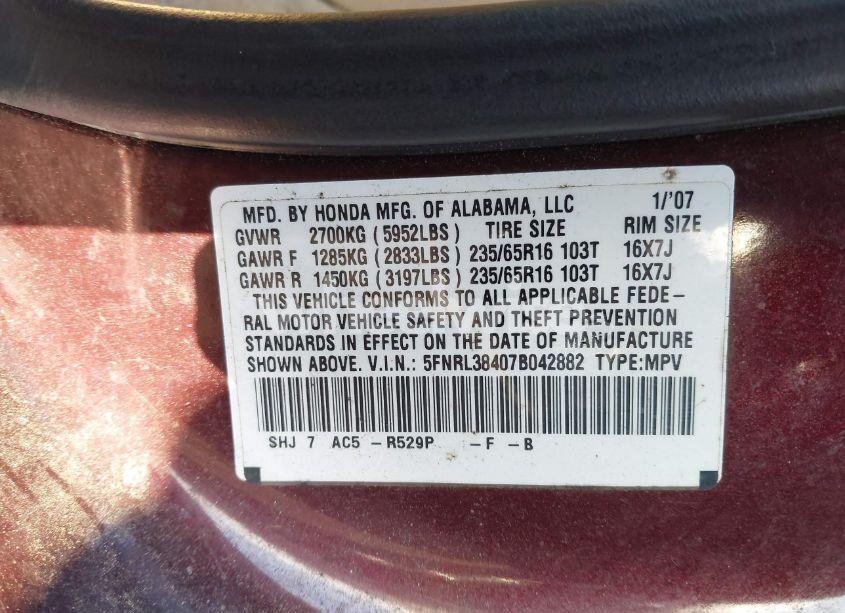 Photo 9 of 2007 Honda Odyssey EX (VIN 5FNRL38407B042882)