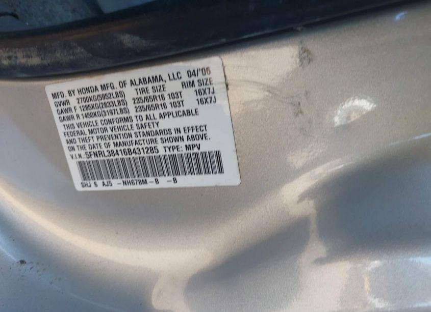 Photo 9 of 2006 Honda Odyssey EX (VIN 5FNRL38416B431285)