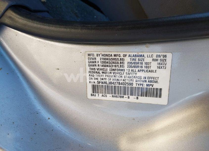 Photo 9 of 2007 Honda Odyssey EX (VIN 5FNRL38427B402590)