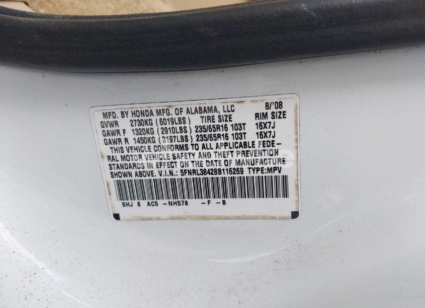 Photo 9 of 2008 Honda Odyssey EX (VIN 5FNRL38428B116269)