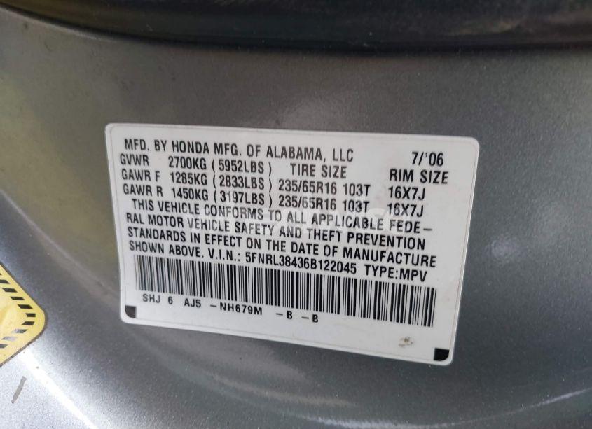 Photo 9 of 2006 Honda Odyssey EX (VIN 5FNRL38436B122045)