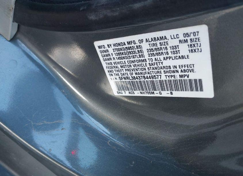 Photo 9 of 2007 Honda Odyssey EX (VIN 5FNRL38437B449577)