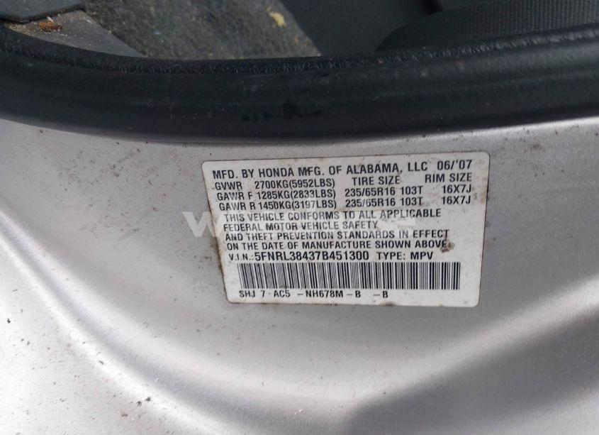 Photo 9 of 2007 Honda Odyssey EX (VIN 5FNRL38437B451300)