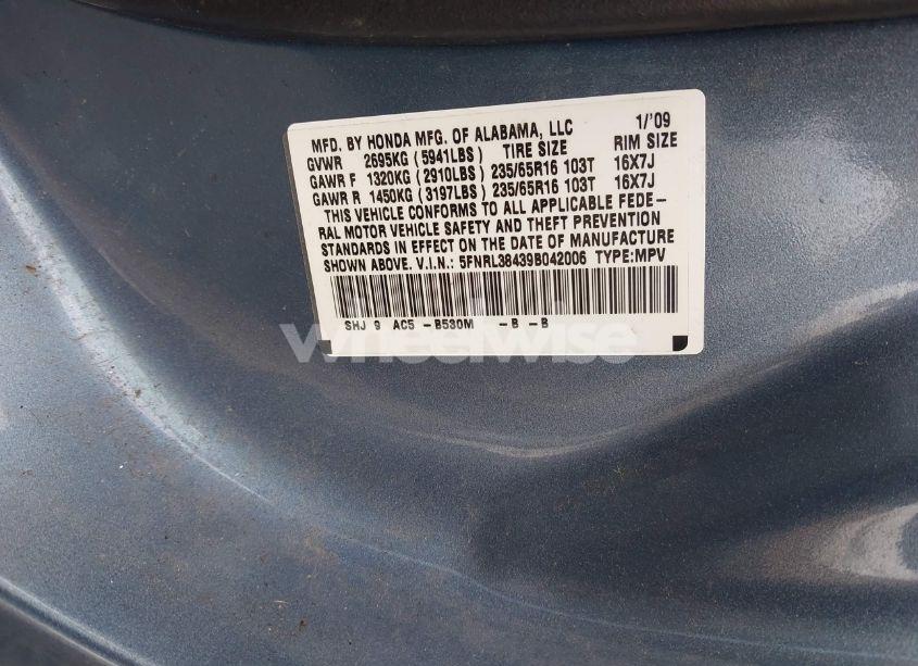 Photo 9 of 2009 Honda Odyssey EX (VIN 5FNRL38439B042006)