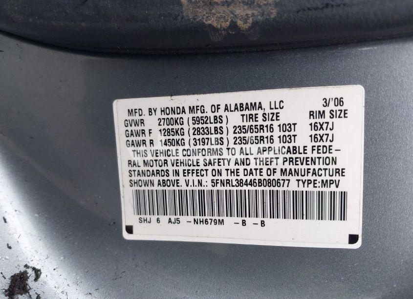 Photo 9 of 2006 Honda Odyssey EX (VIN 5FNRL38446B080677)