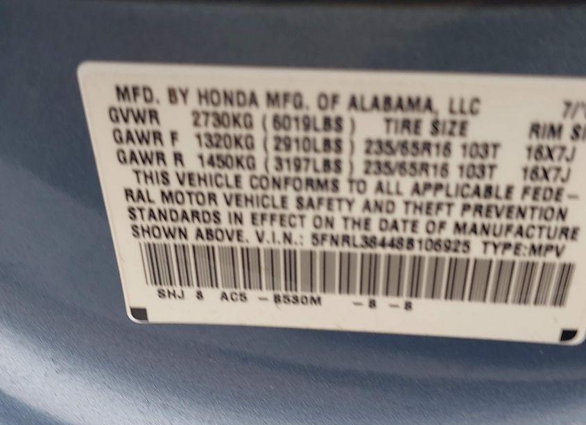 Photo 9 of 2008 Honda Odyssey EX (VIN 5FNRL38448B106925)