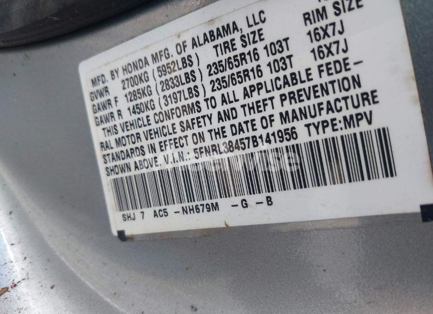 Photo 9 of 2007 Honda Odyssey EX (VIN 5FNRL38457B141956)