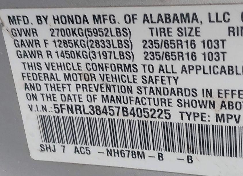 Photo 9 of 2007 Honda Odyssey EX (VIN 5FNRL38457B405225)