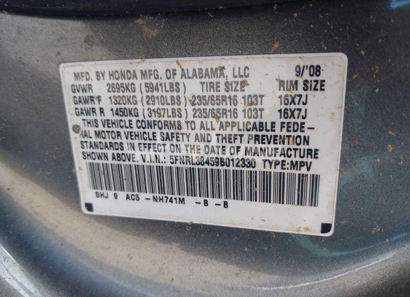 Photo 9 of 2009 Honda Odyssey EX (VIN 5FNRL38459B012330)