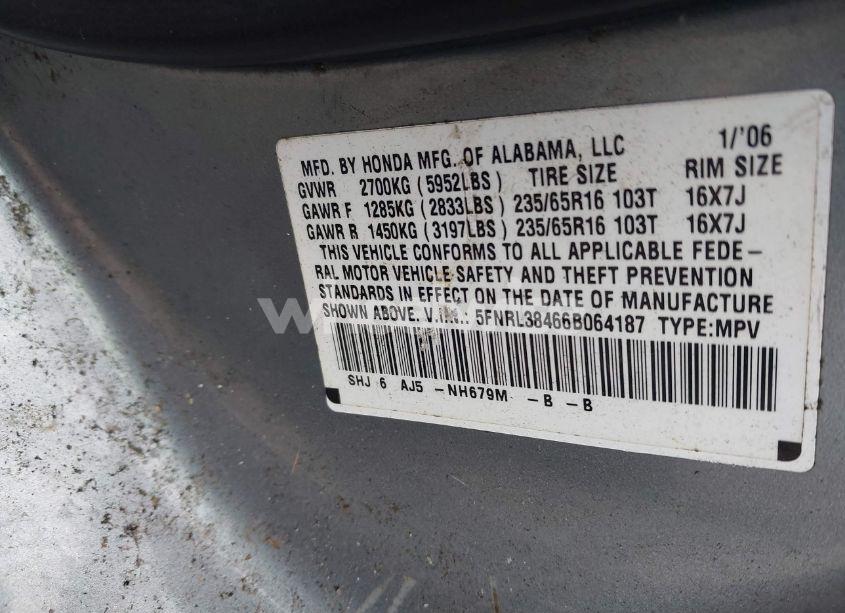 Photo 9 of 2006 Honda Odyssey EX (VIN 5FNRL38466B064187)