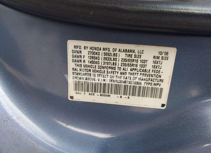 Photo 9 of 2007 Honda Odyssey EX (VIN 5FNRL38467B018506)