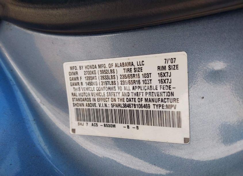 Photo 9 of 2007 Honda Odyssey EX (VIN 5FNRL38467B106469)