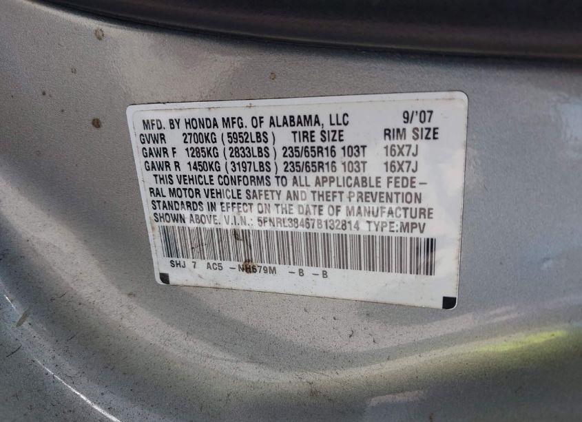 Photo 9 of 2007 Honda Odyssey EX (VIN 5FNRL38467B132814)