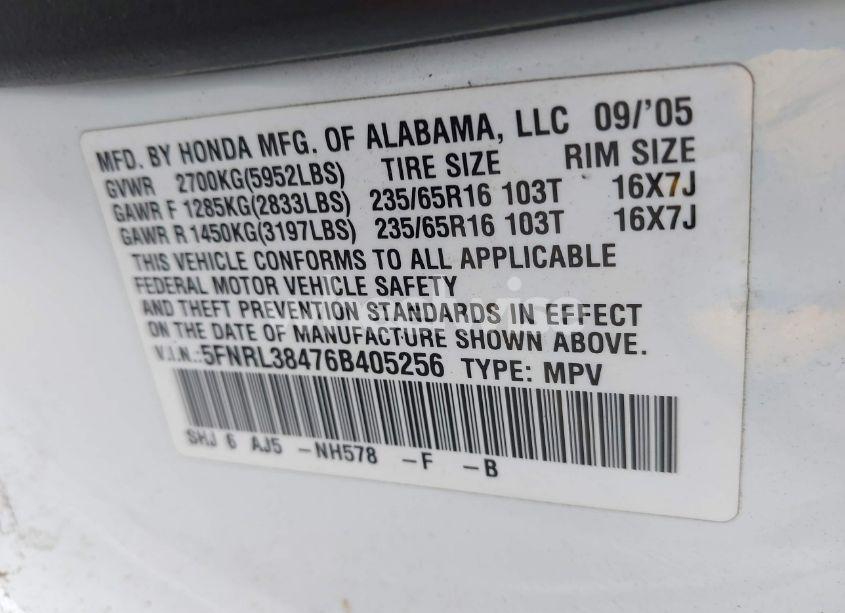 Photo 9 of 2006 Honda Odyssey EX (VIN 5FNRL38476B405256)