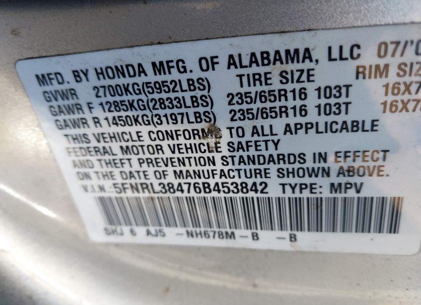 Photo 9 of 2006 Honda Odyssey EX (VIN 5FNRL38476B453842)