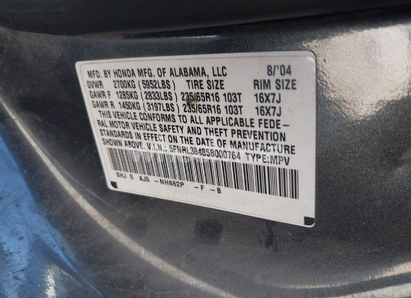 Photo 9 of 2005 Honda Odyssey EX (VIN 5FNRL38485B000764)