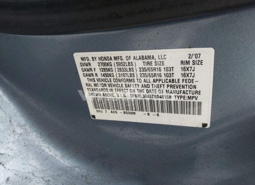 Photo 9 of 2007 Honda Odyssey EX (VIN 5FNRL38487B048168)