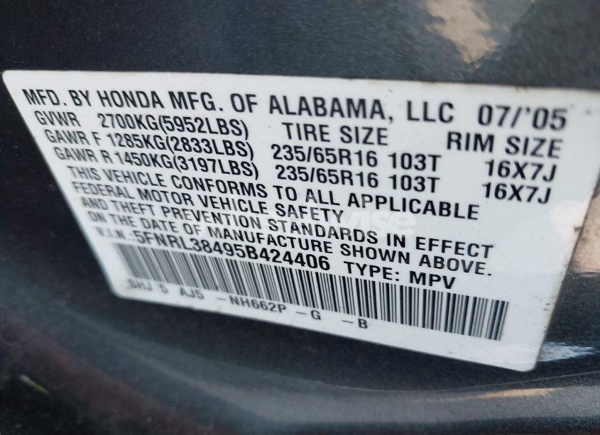 Photo 9 of 2005 Honda Odyssey EX (VIN 5FNRL38495B424406)