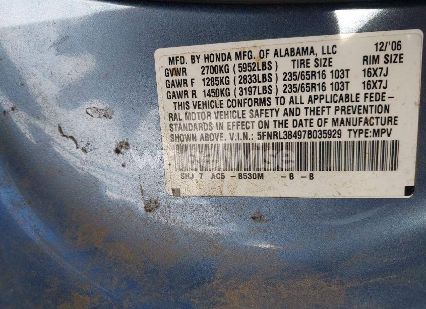 Photo 9 of 2007 Honda Odyssey EX (VIN 5FNRL38497B035929)