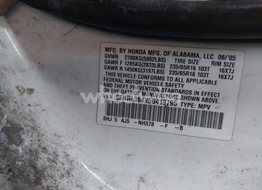 Photo 9 of 2005 Honda Odyssey EX (VIN 5FNRL384X5B419795)