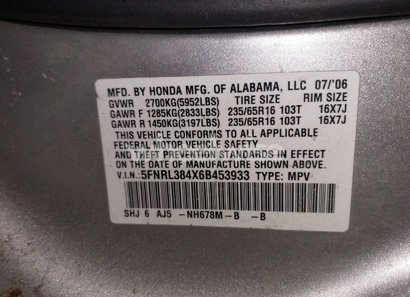 Photo 9 of 2006 Honda Odyssey EX (VIN 5FNRL384X6B453933)