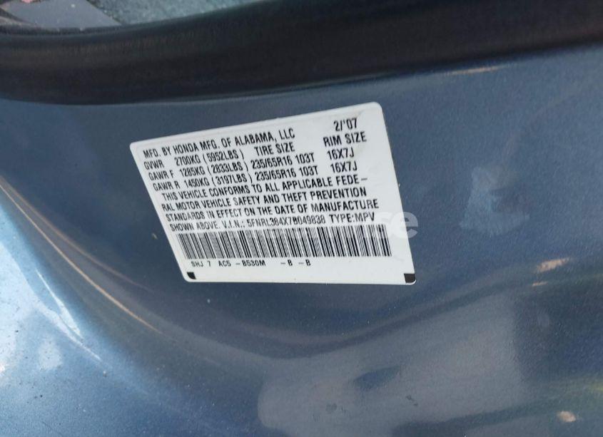 Photo 9 of 2007 Honda Odyssey EX (VIN 5FNRL384X7B049838)