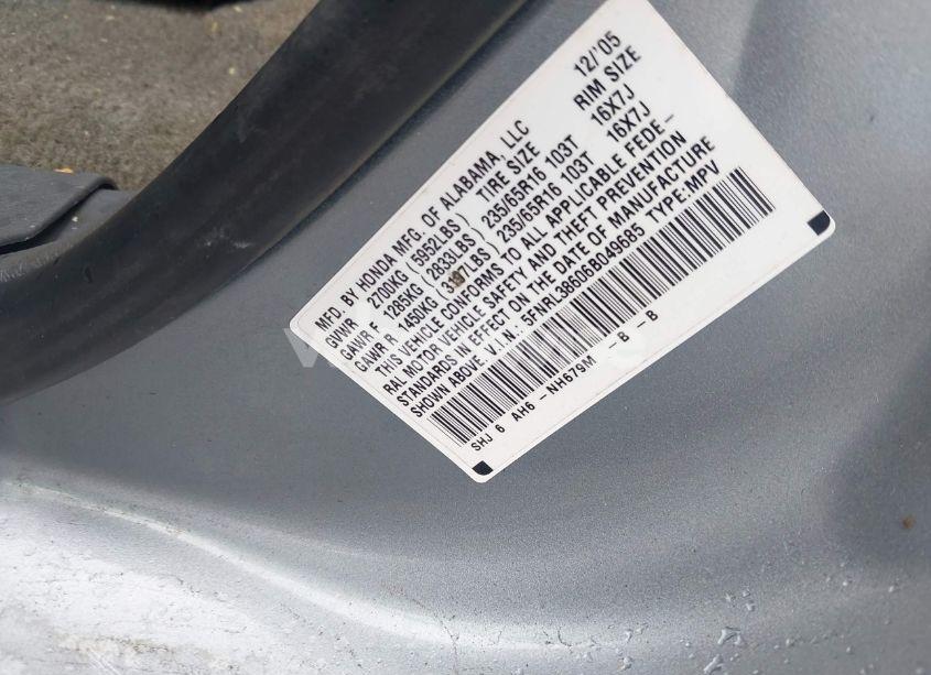 Photo 9 of 2006 Honda Odyssey EX-L (VIN 5FNRL38606B049685)