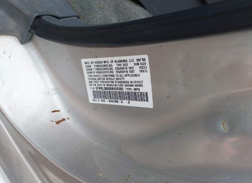 Photo 9 of 2006 Honda Odyssey EX-L (VIN 5FNRL38606B459385)