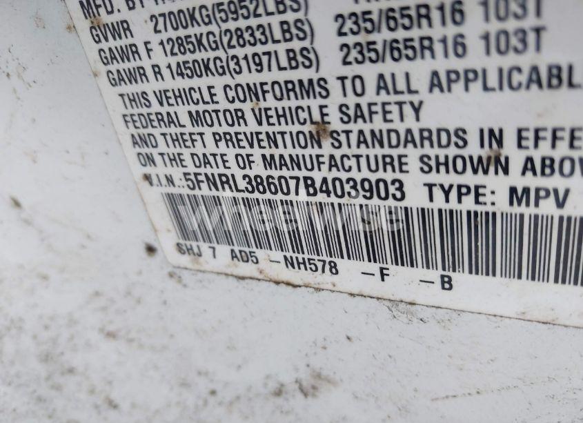 Photo 9 of 2007 Honda Odyssey EX-L (VIN 5FNRL38607B403903)