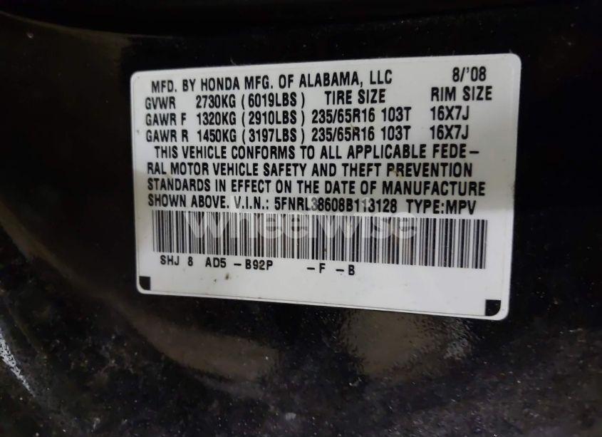 Photo 9 of 2008 Honda Odyssey EX-L (VIN 5FNRL38608B113128)