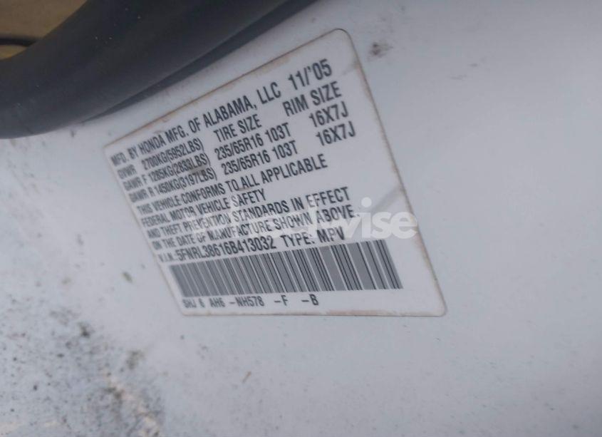 Photo 9 of 2006 Honda Odyssey EX-L (VIN 5FNRL38616B413032)