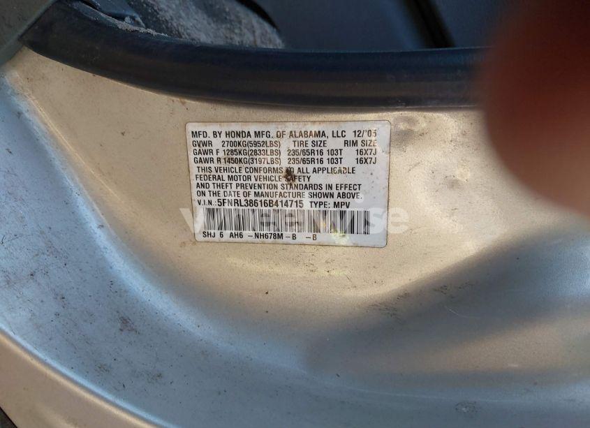 Photo 9 of 2006 Honda Odyssey EX-L (VIN 5FNRL38616B414715)