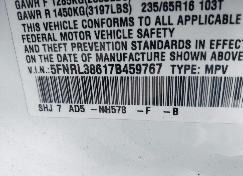 Photo 9 of 2007 Honda Odyssey EX-L (VIN 5FNRL38617B459767)