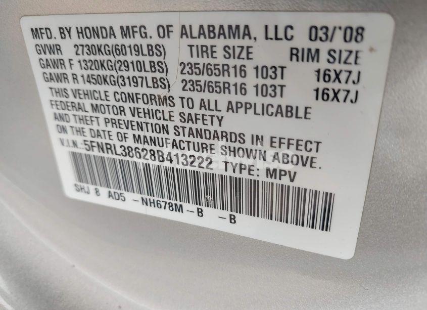 Photo 9 of 2008 Honda Odyssey EX-L (VIN 5FNRL38628B413222)