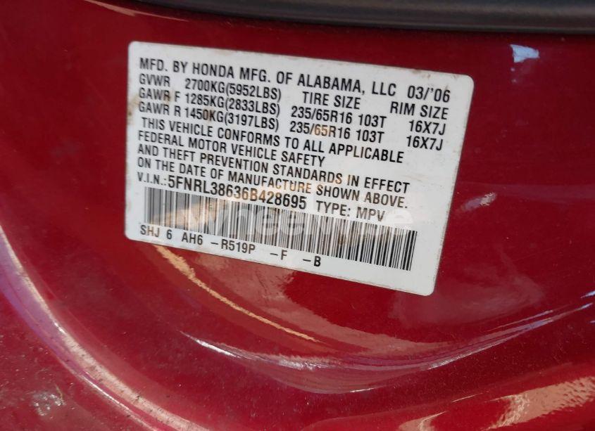 Photo 9 of 2006 Honda Odyssey EX-L (VIN 5FNRL38636B428695)