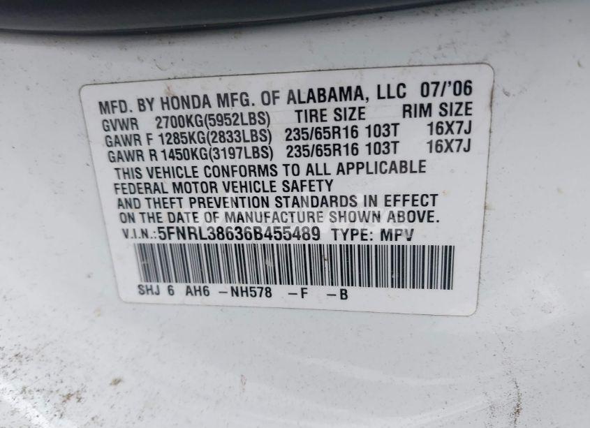 Photo 9 of 2006 Honda Odyssey EX-L (VIN 5FNRL38636B455489)