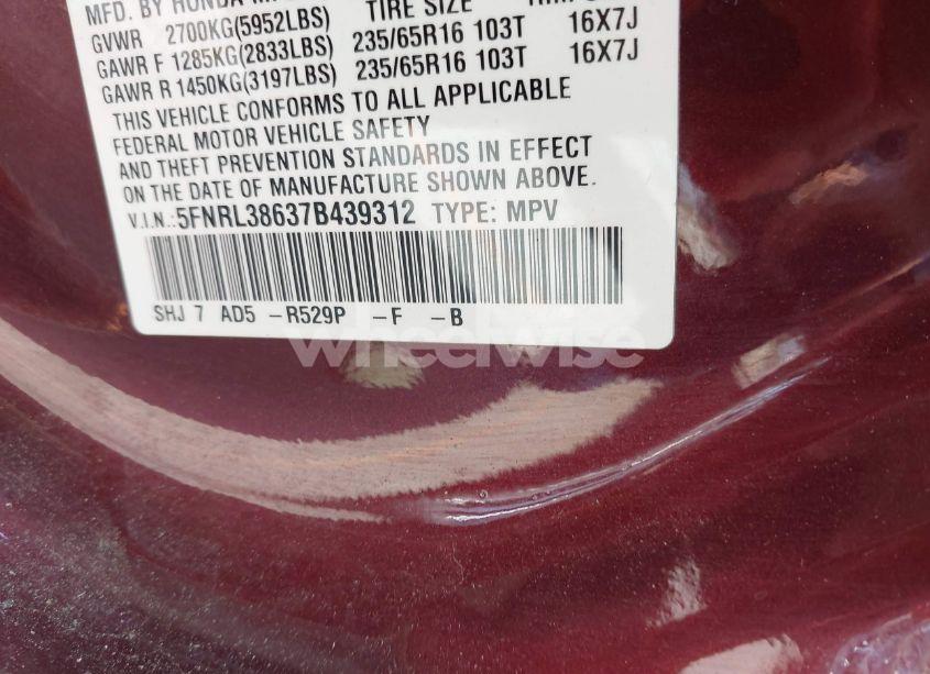 Photo 9 of 2007 Honda Odyssey EX-L (VIN 5FNRL38637B439312)