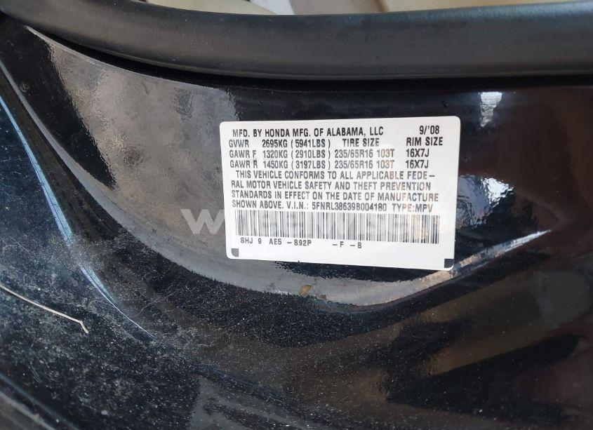 Photo 9 of 2009 Honda Odyssey EX-L (VIN 5FNRL38639B004180)