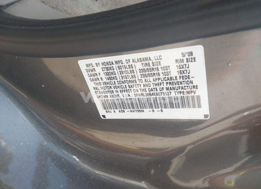 Photo 9 of 2008 Honda Odyssey EX-L (VIN 5FNRL38648B075127)
