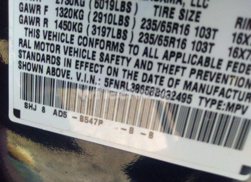 Photo 9 of 2008 Honda Odyssey EX-L (VIN 5FNRL38658B032495)