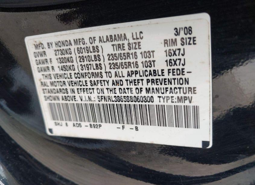 Photo 9 of 2008 Honda Odyssey EX-L (VIN 5FNRL38658B060300)