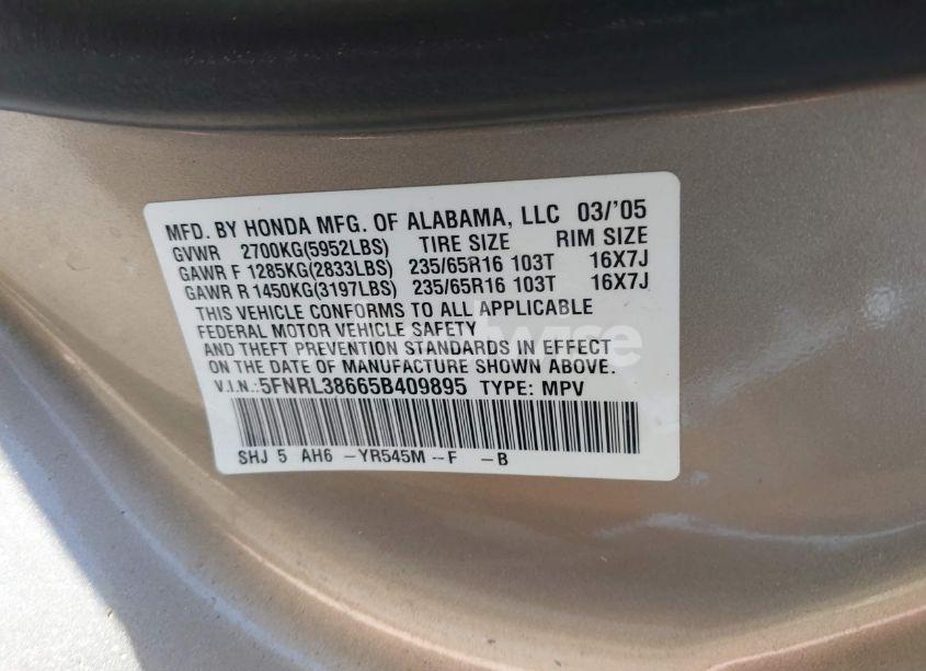 Photo 9 of 2005 Honda Odyssey EX-L (VIN 5FNRL38665B409895)